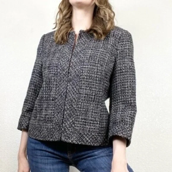 Banana Republic Tweed Blazer Jacket 3/4 Sleeves Full Lining Size 2 - Picture 2 of 14